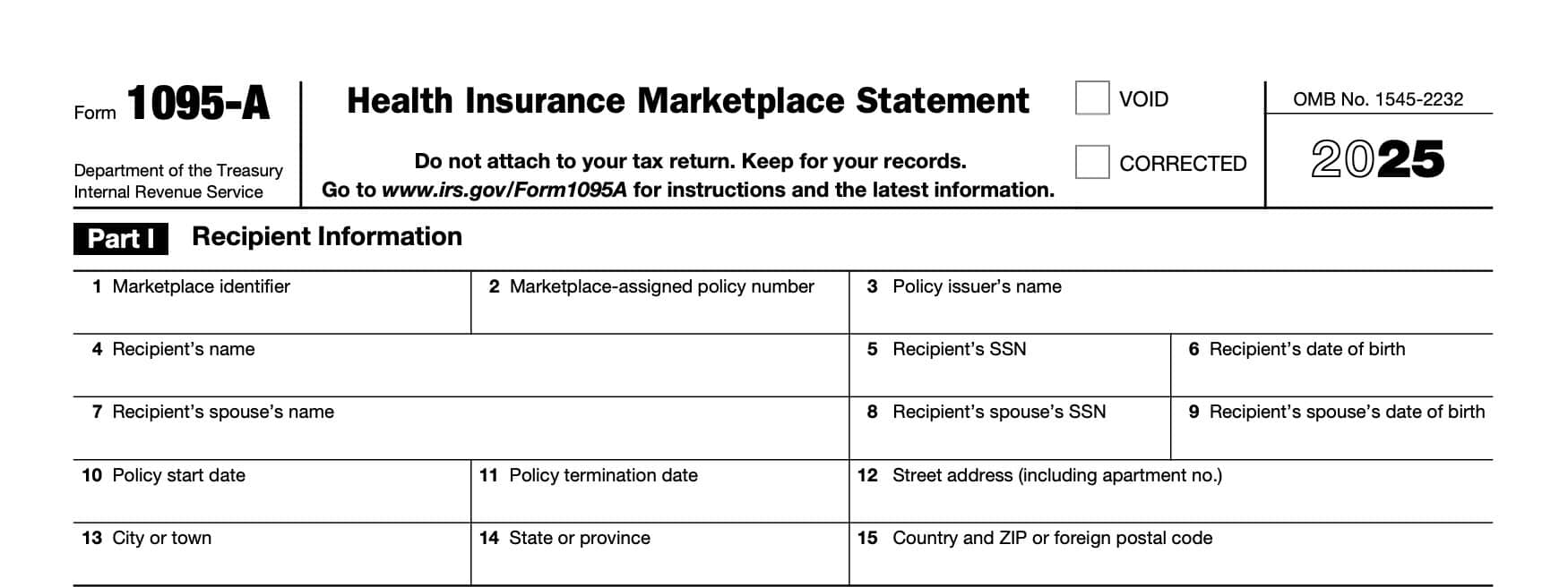 irs form 1095-a, part i: recipient information

