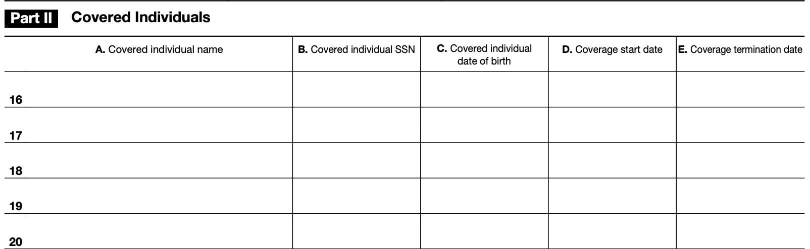 irs form 1095-a, part ii: covered individuals
