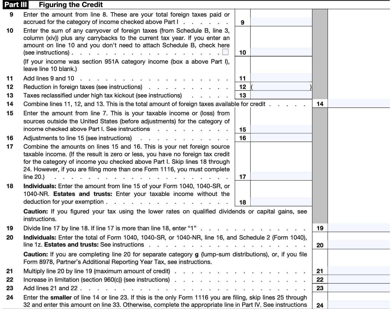 irs form 1116, part III, figuring the credit