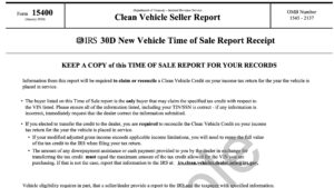 irs form 15400, clean vehicle seller report