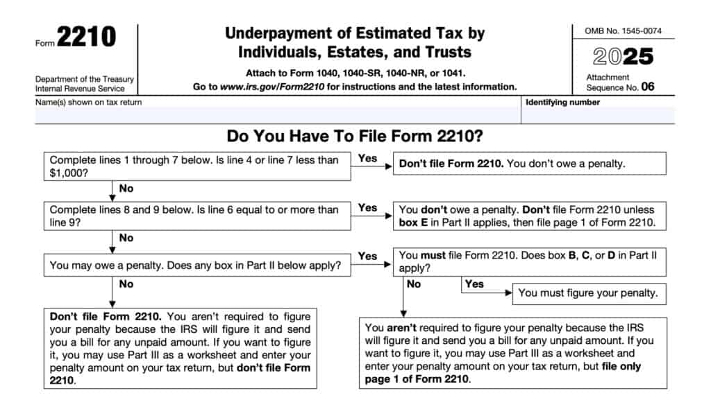 irs form 2210, underpayment of estimated tax by individuals, estates, and trusts