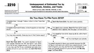 irs form 2210, underpayment of estimated tax by individuals, estates, and trusts
