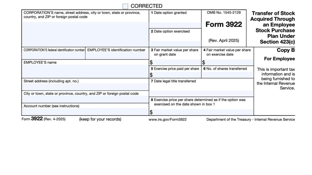 irs form 3922, Transfer of Stock Acquired Through an Employee Stock Purchase Plan Under Section 423(c)