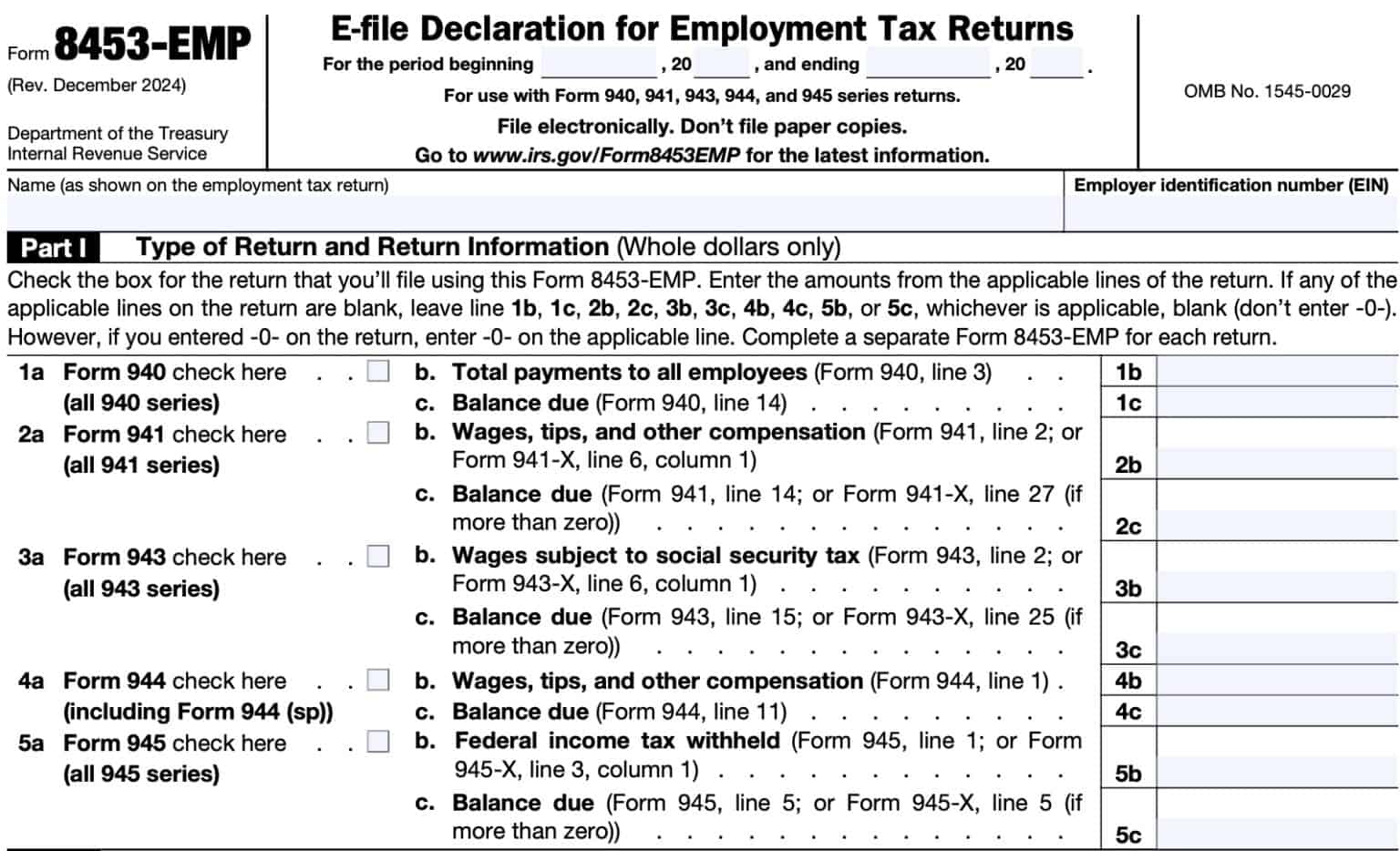 8453 IRS Form 8453-EMP Instructions: Efile for Employment Taxes