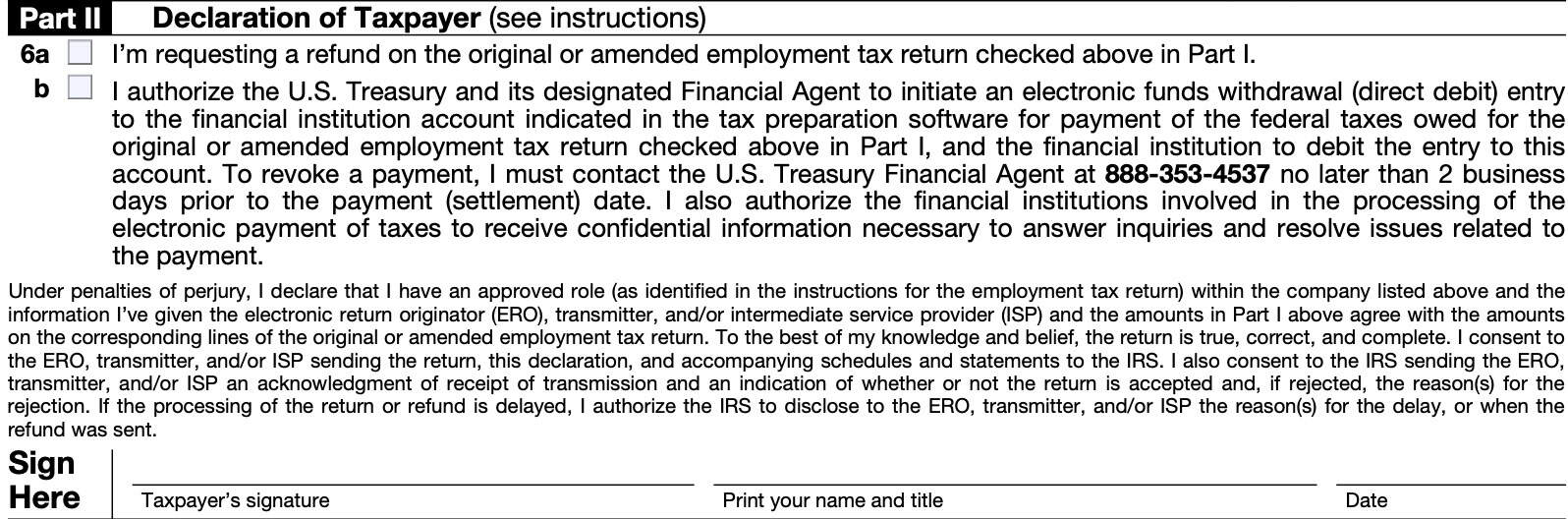 part ii: declaration of taxpayer