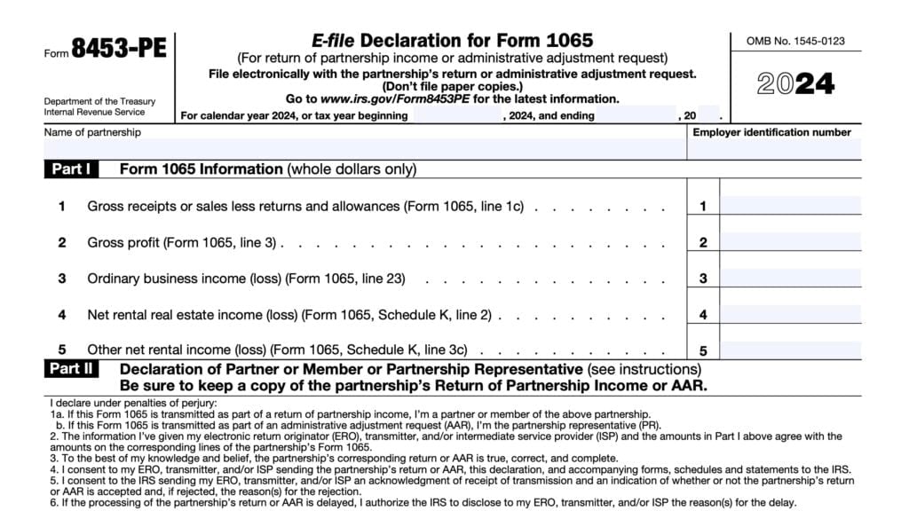 irs form 8453-pe, E-file Declaration for Form 1065