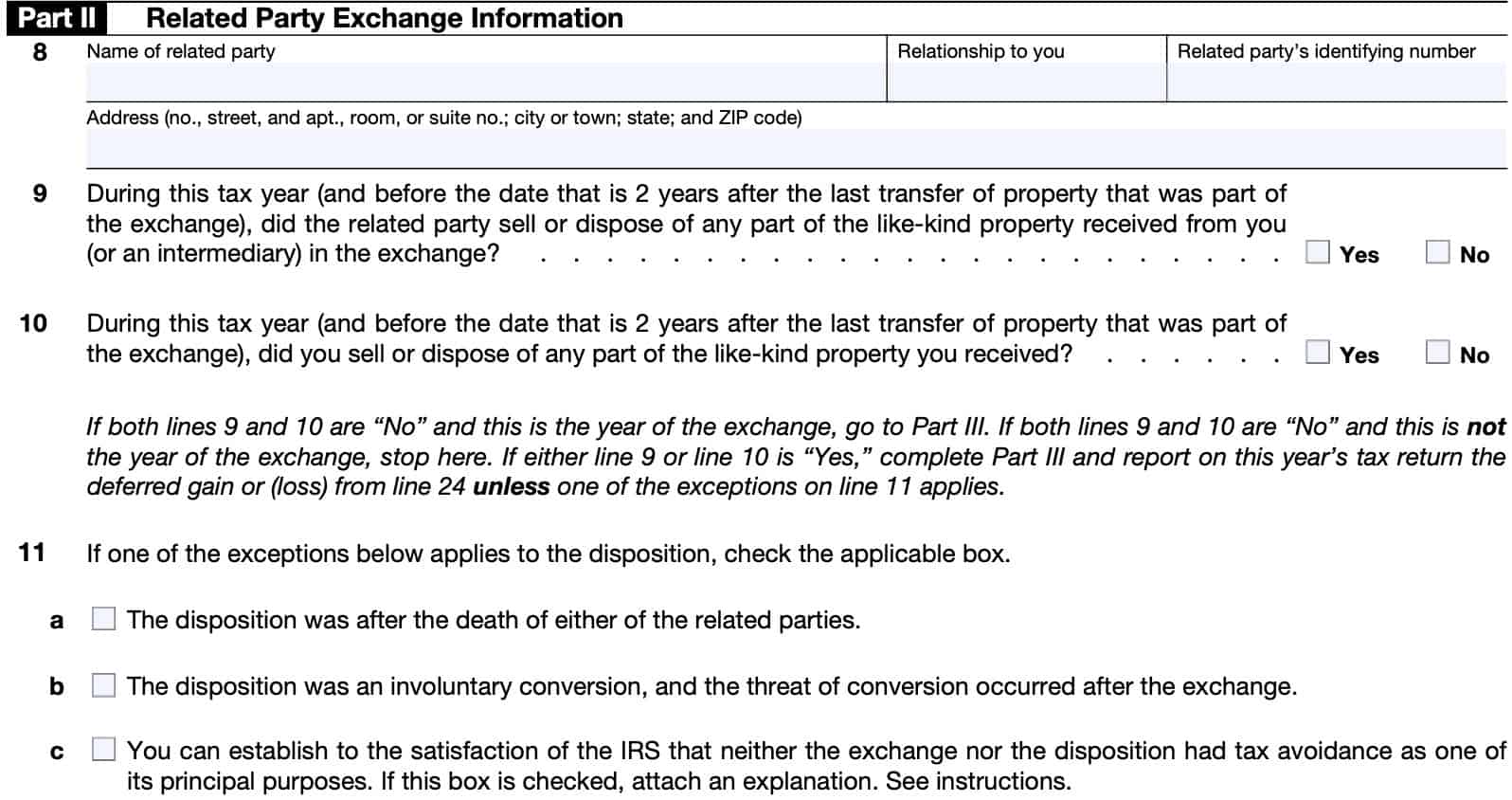 part ii: related party exchange information  