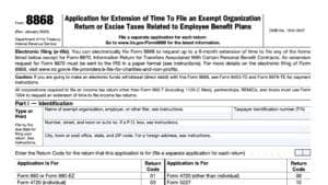 irs form 8868, application for automatic extension of time to file an exempt organization return