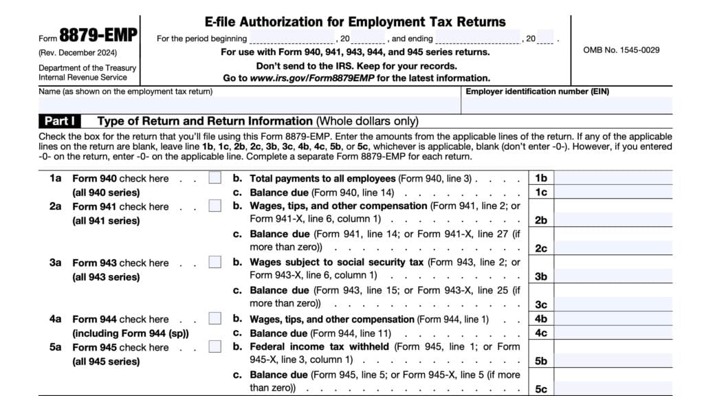 irs form 8879-emp, e-file authorization for employment tax return