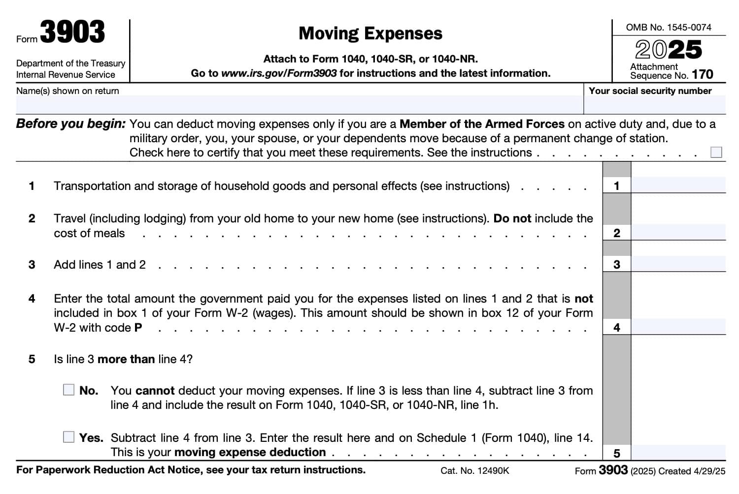 irs form 3903, moving expenses