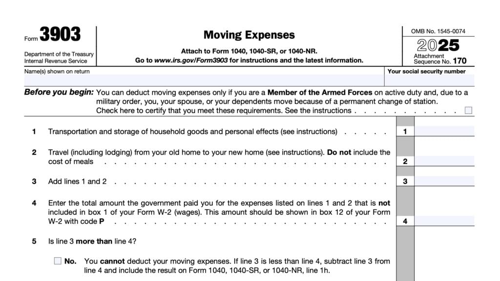 irs form 3903, moving expenses