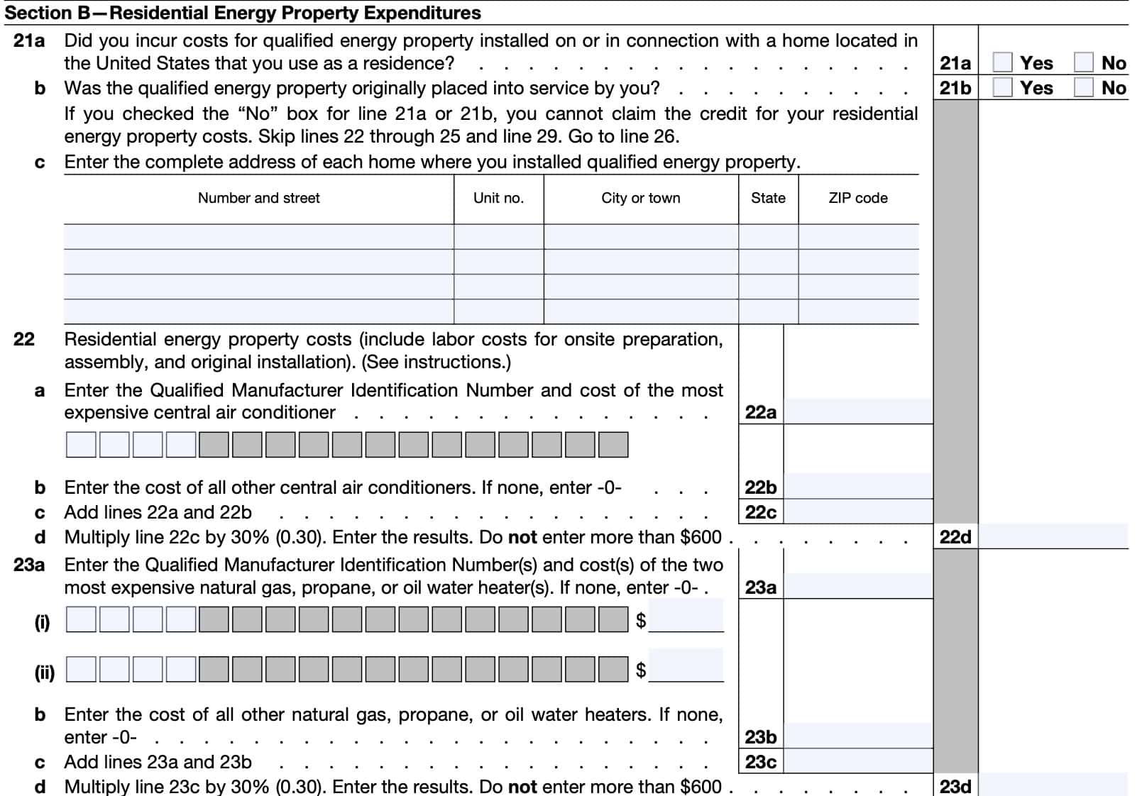 Energy Efficient Home Improvement Credit lines 21 through 23