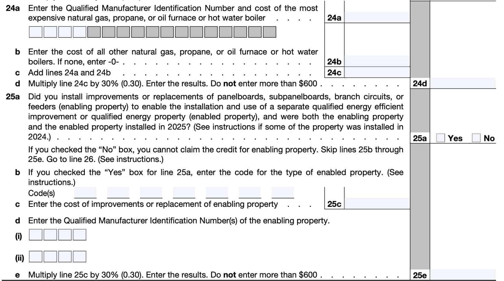 irs form 5695, line 24 and 25