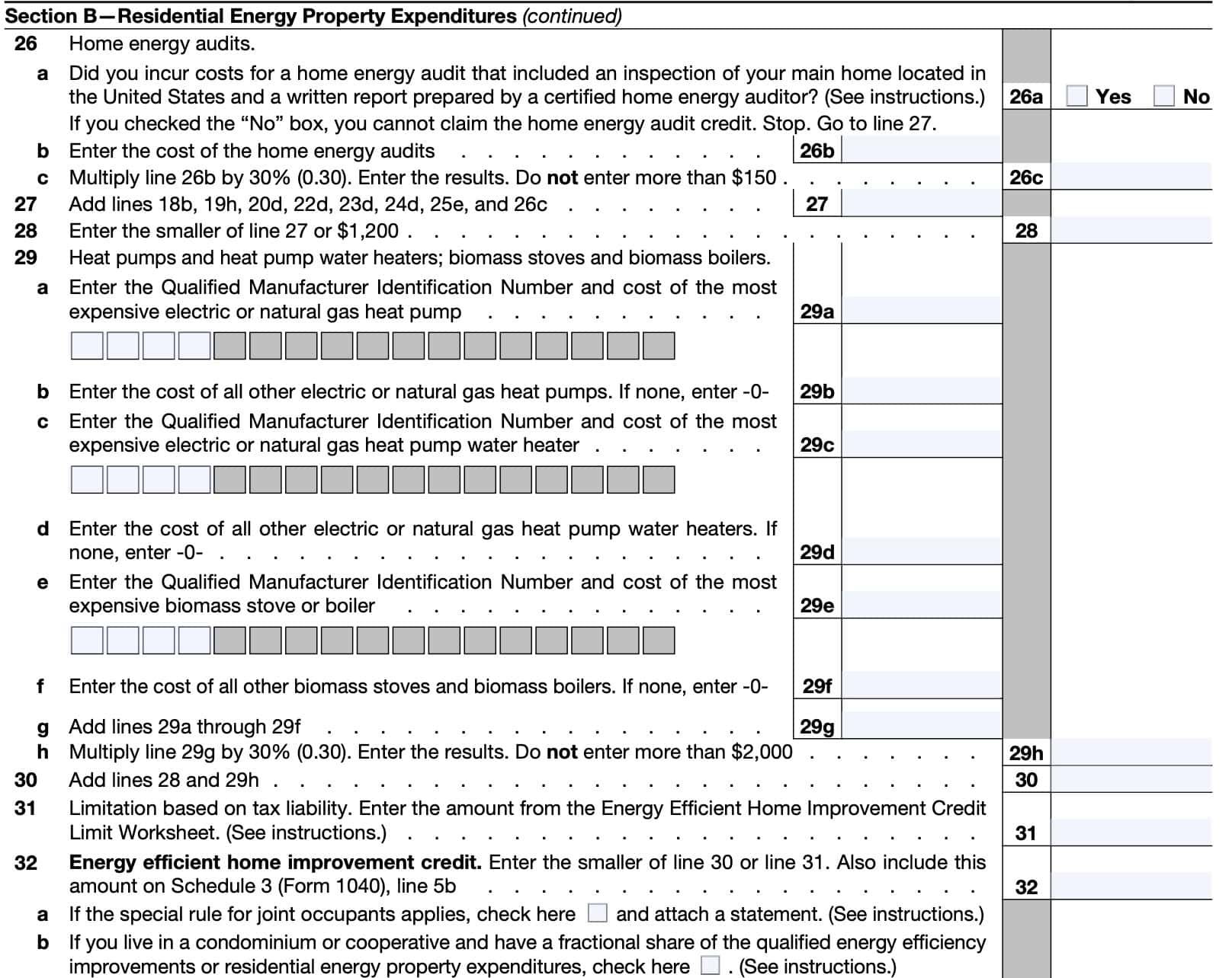 irs form 5695, lines 26 through 32