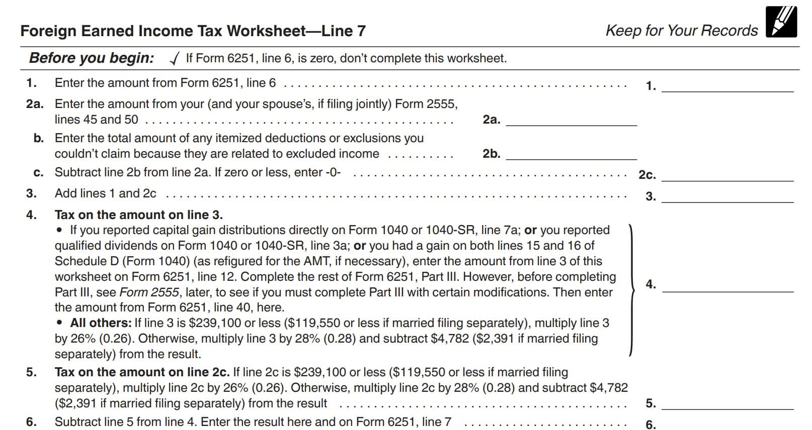 Line 7 foreign earned income worksheet