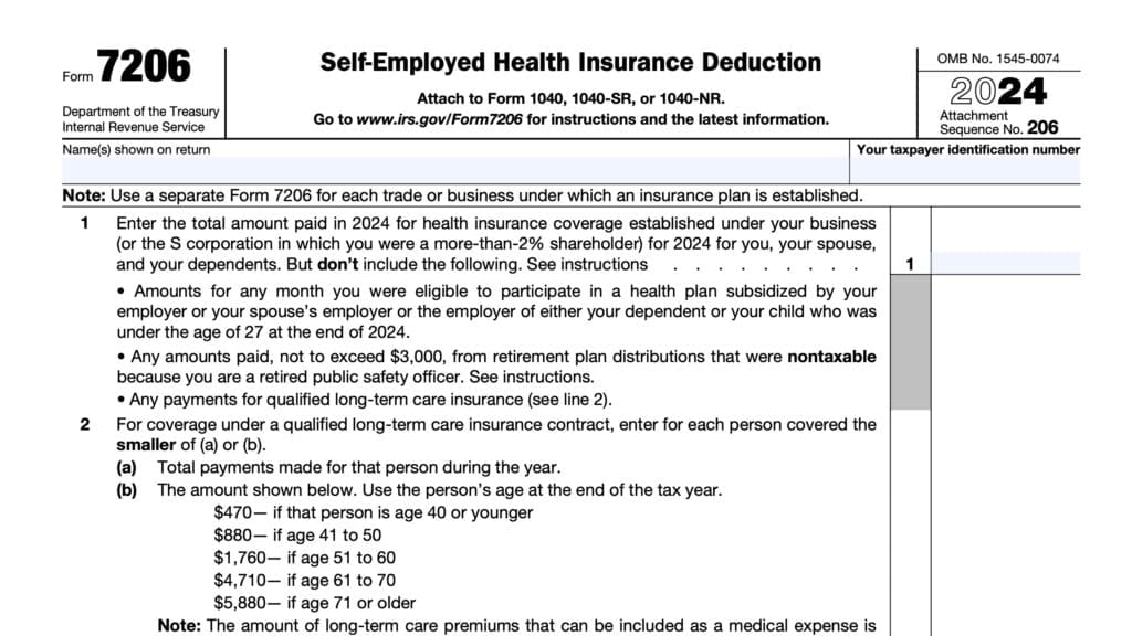 irs form 7206, self-employed health insurance deduction