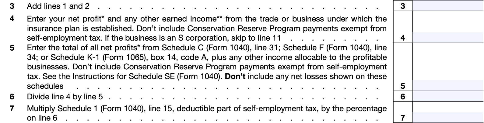 irs form 7206, line 3 through line 7
