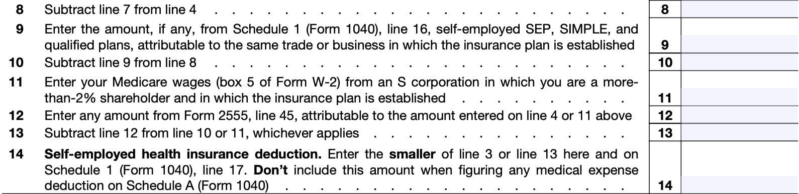 irs form 7206, line 8 through line 15