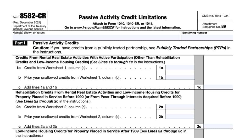 irs form 8582-cr, passive activity credit limitations