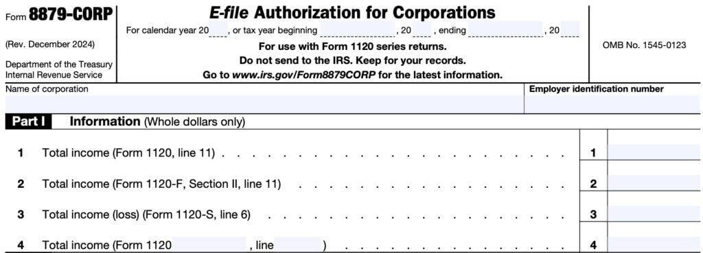 IRS Form 8879-CORP Instructions -Efile for Corporations