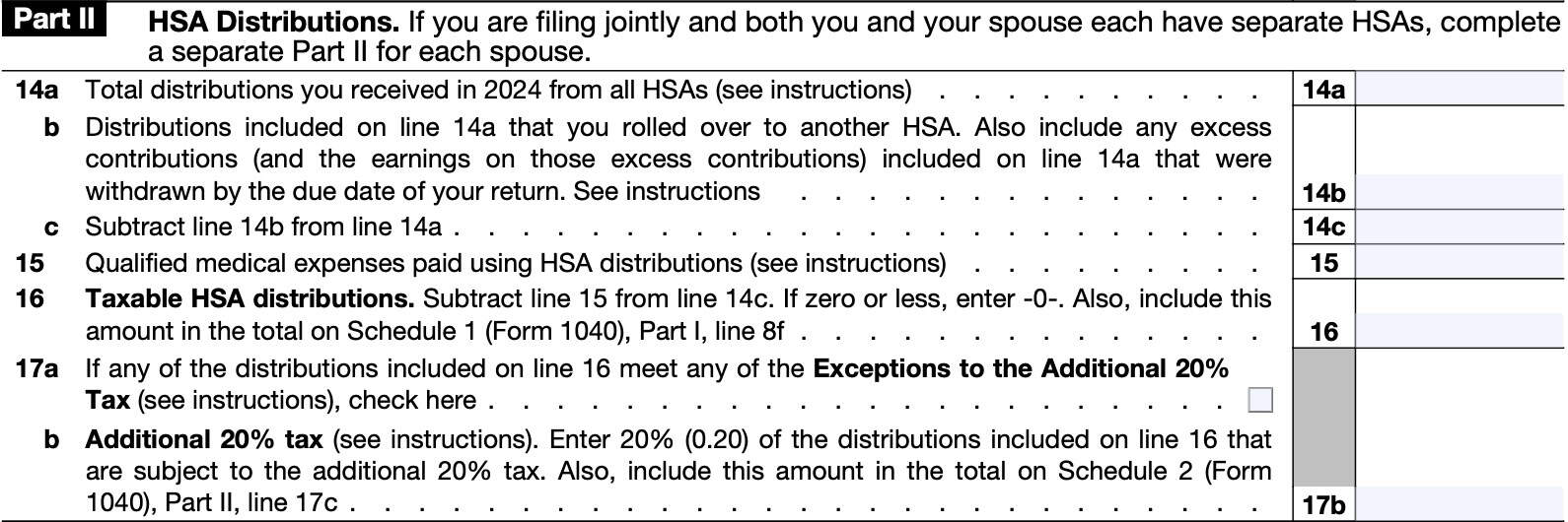 irs form 8889 Part II, HSA distributions  