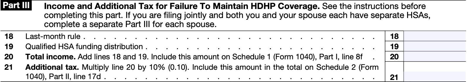 irs form 8889 Part III, income and additional tax for failure to maintain hdhp coverage  
