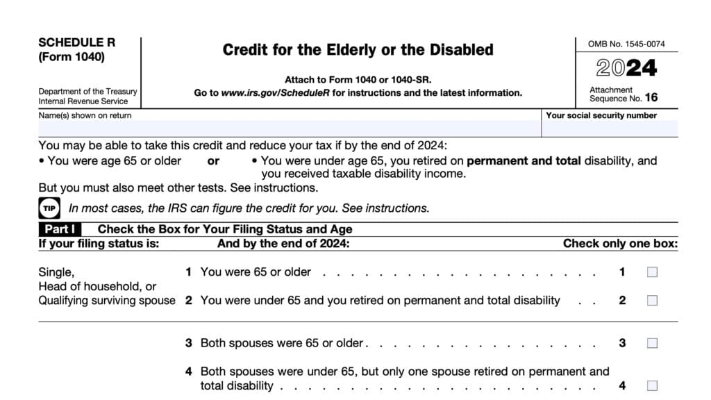 irs schedule r, credit for the elderly or the disabled