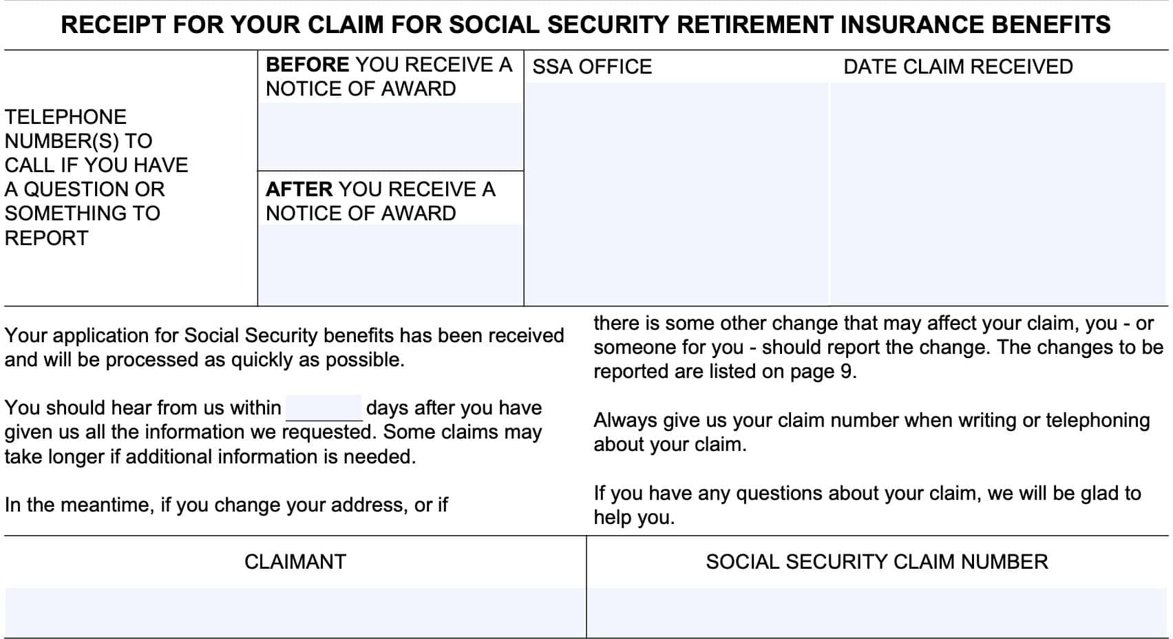 form ssa-1-bk receipt