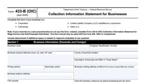 irs form 433-b, collection information statement for businesses