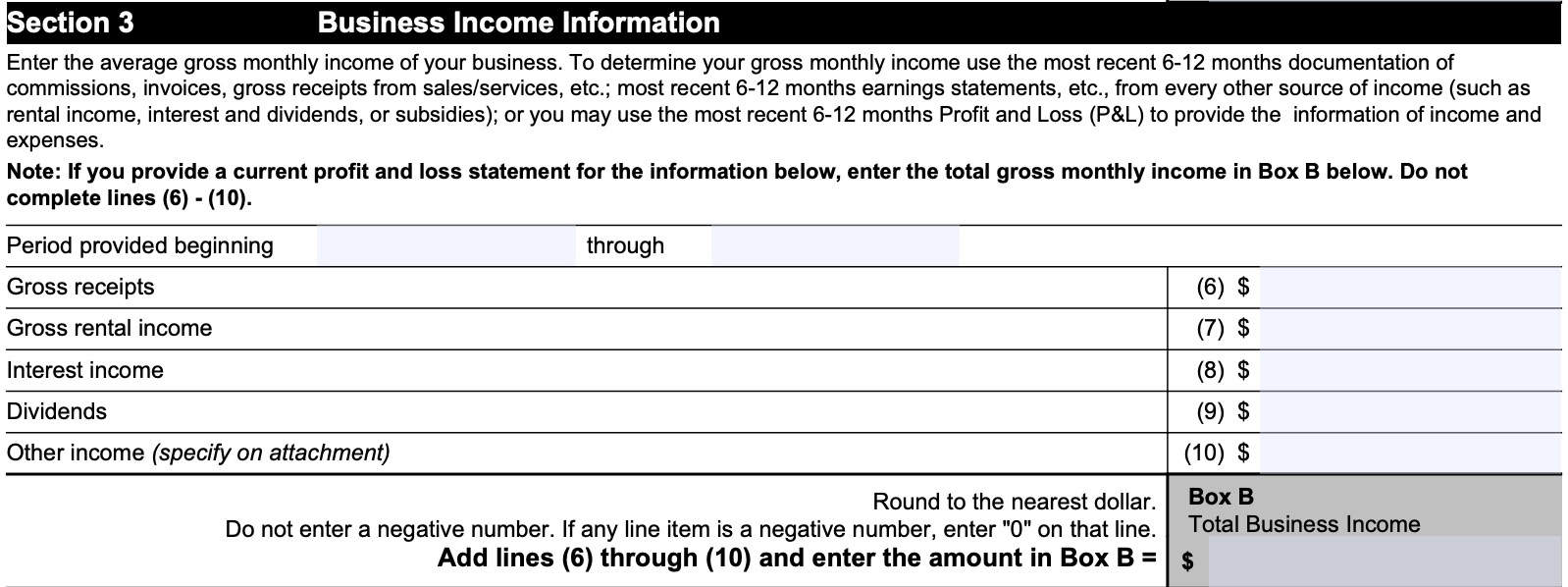 irs form 433-b, section 3: business income information