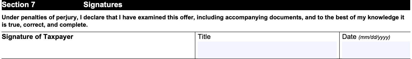 irs form 433-b, section 7: signatures