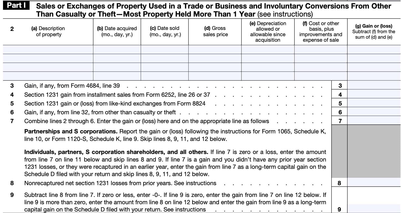 part i: sales or exchanges of property used in a trade or business and involuntary conversions from other than casualty or theft