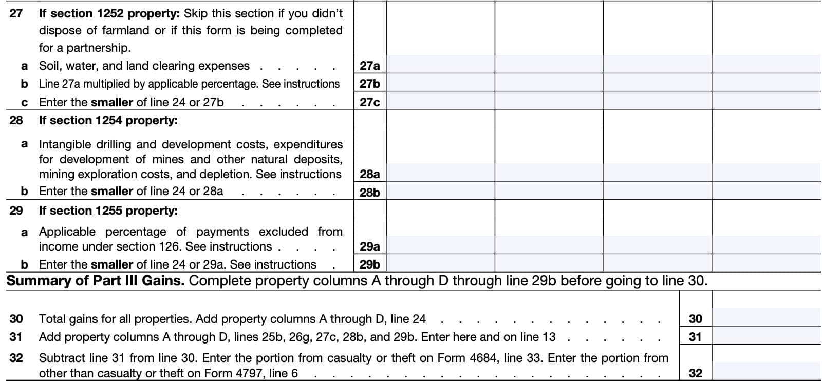 irs form 4797 part iii: gain from disposition of Section 1252, 1254, and 1255 property