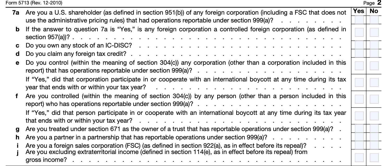 irs form 5713, line 7, additional questions.