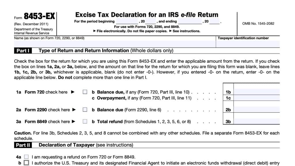 irs form 8453-ex, Excise Tax Declaration for an IRS e-file Return