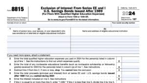 irs form 8815, exclusion of interest from Series EE and U.S. Savings Bonds issued after 1989