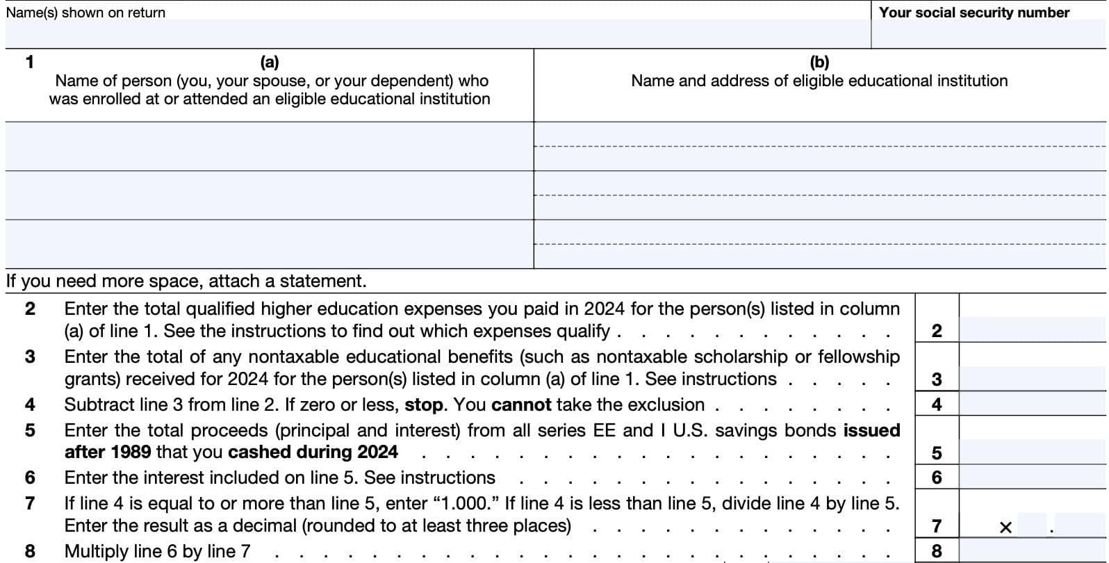 irs form 8815, lines 1-8