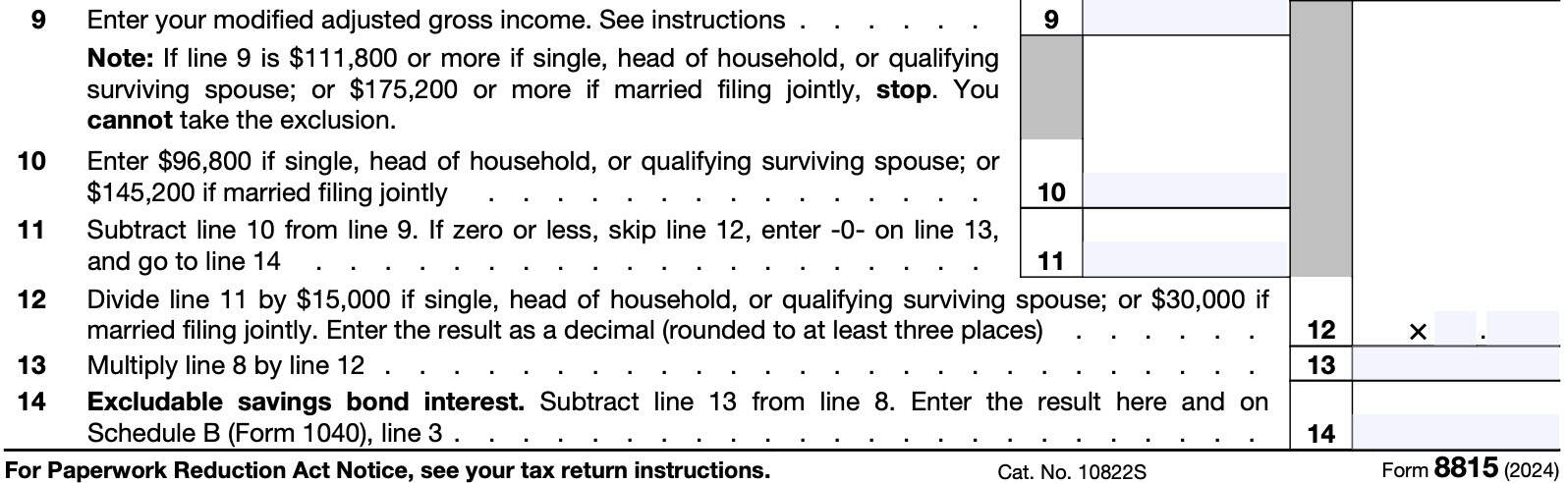 irs form 8815, lines 9-14