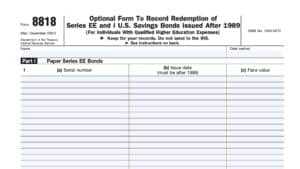 IRS Form 8818, Optional Form To Record Redemption of Series EE and I U.S. Savings Bonds Issued After 1989