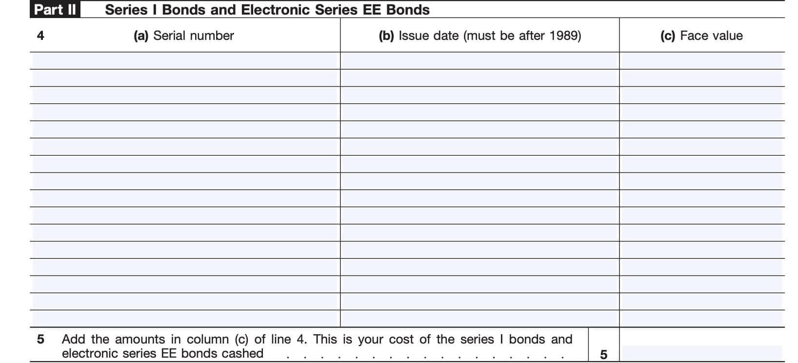 irs form 8818 part ii, series I bonds and electronic series ee bonds