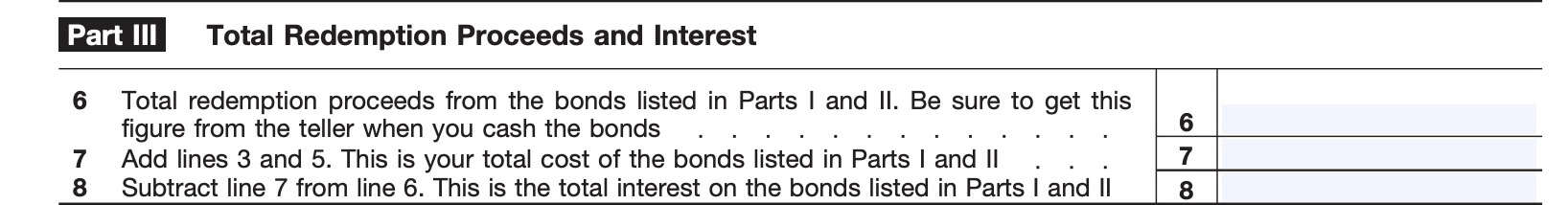 irs form 8818 part iii: total redemption proceeds and interest