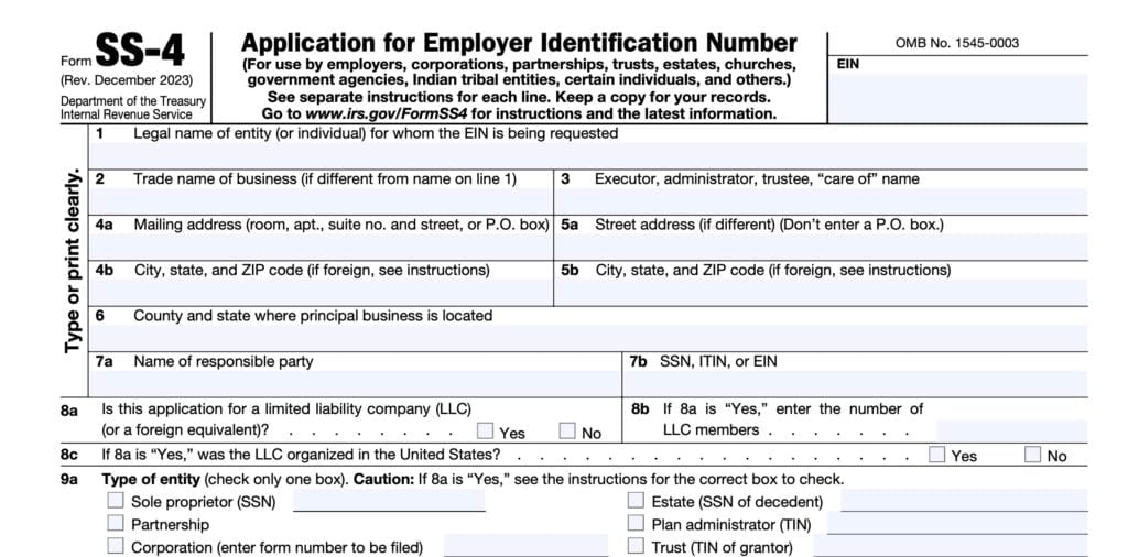 form ss-4: application for employer identification number (EIN)