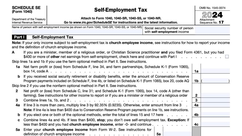 IRS Form 1040, Schedule SE, Self-Employment Tax