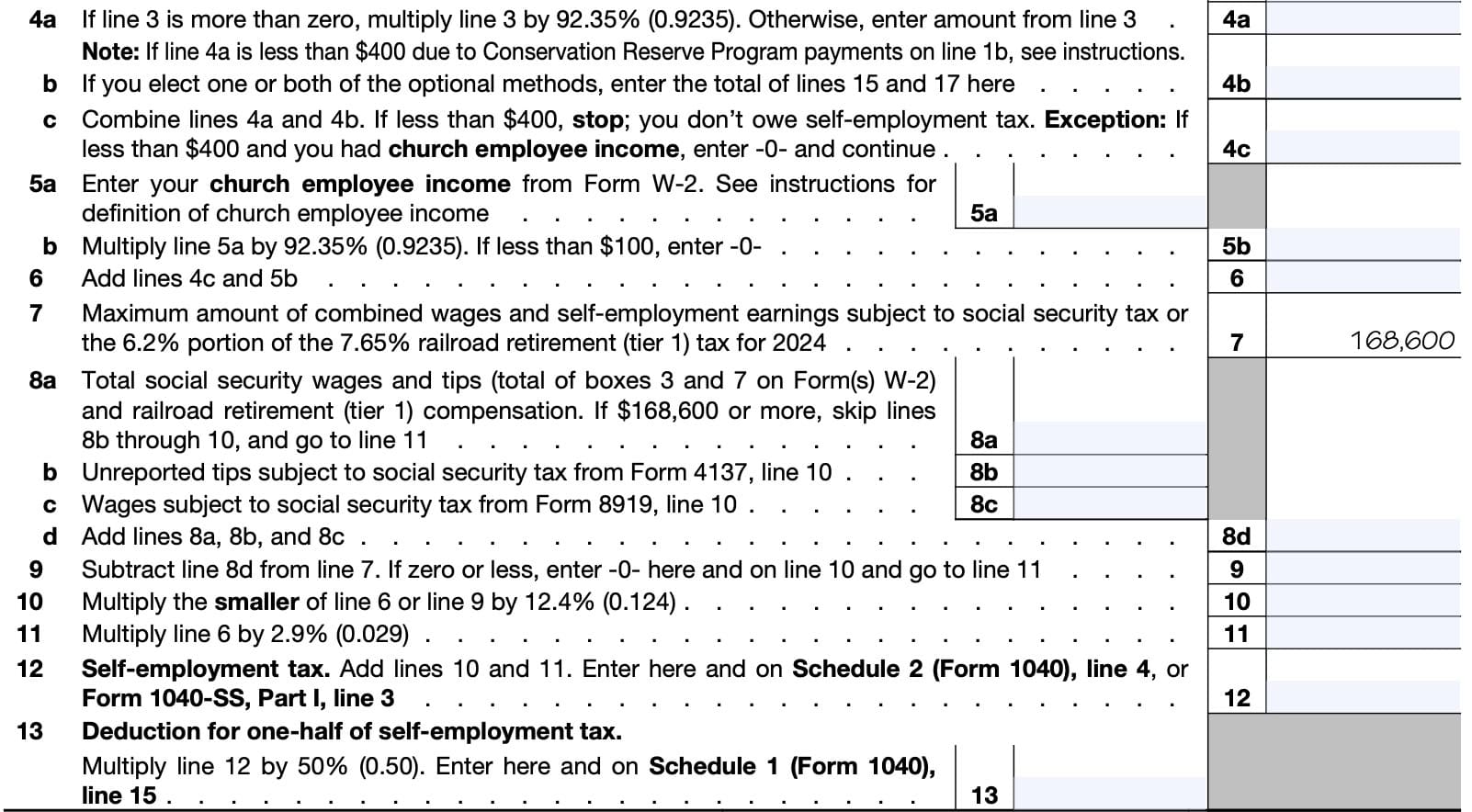 Schedule SE, Part I continued