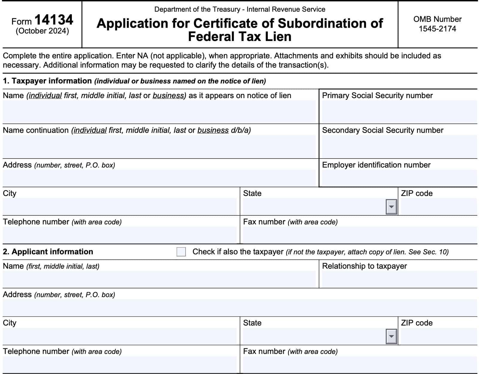 irs form 14134, applicant information