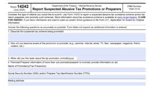 irs form 14242, report suspected abusive tax promotions or preparers