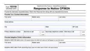 irs form 15118, response to notice CP562A