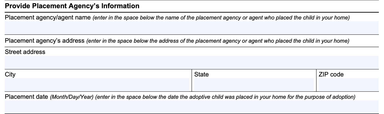 irs form 15118, provide placement agency's information
