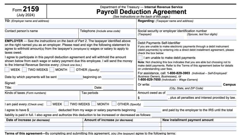 irs form 2159, Payroll Deduction Agreement