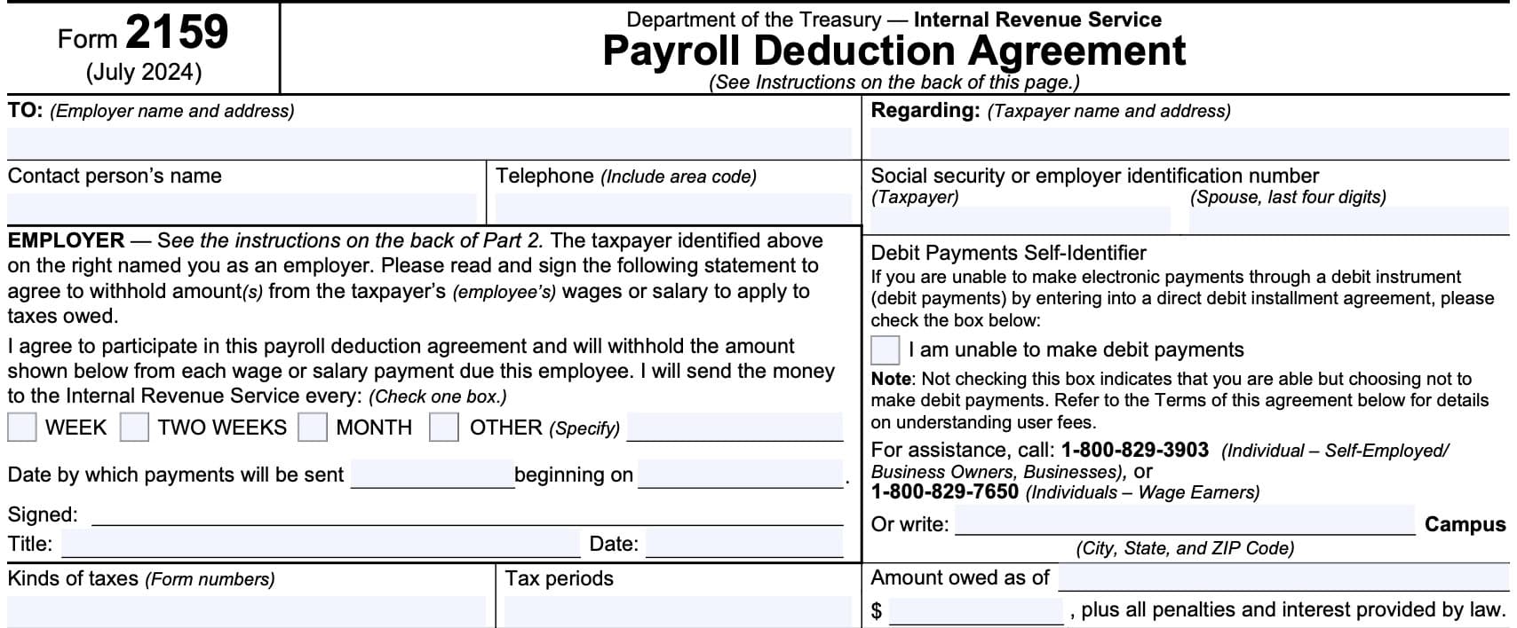 top of irs form 2159